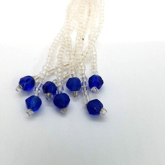 Vintage Glass Bead Tassel Necklace 31" Long Blue Clear Beads For Elegant Style - Picture 8 of 11